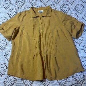 Coldwater Creek 1X Blouse Pleated Dark  Yellow Loose Fit Women’s